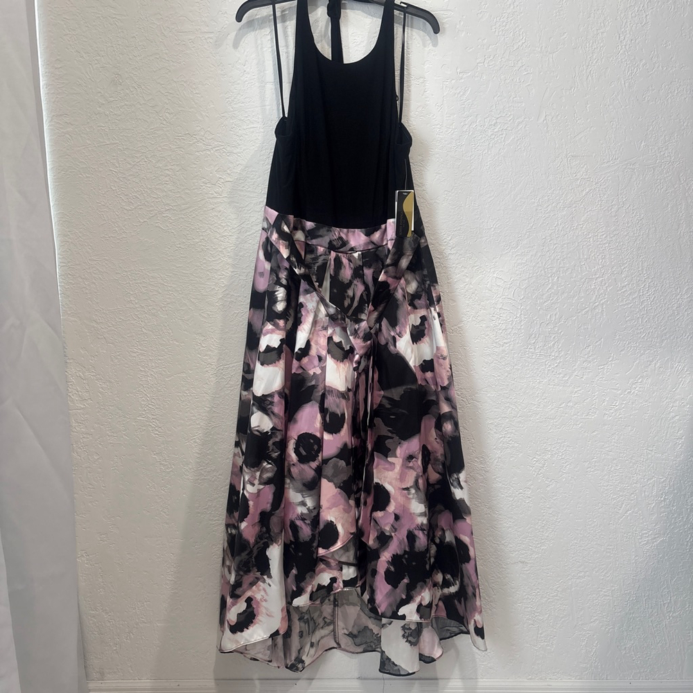 Women's Ignite Evenings High Low Dress Size 16 Black Pink Floral(292)